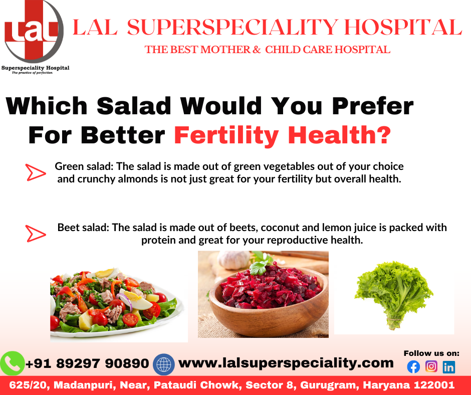 "Assorted healthy fertility-boosting salad with greens, nuts, seeds, and colorful fruits."
